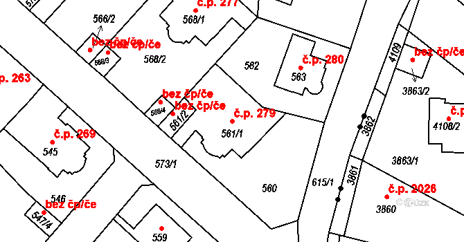 Pokratice 279, Litoměřice na parcele st. 561/1 v KÚ Pokratice, Katastrální mapa