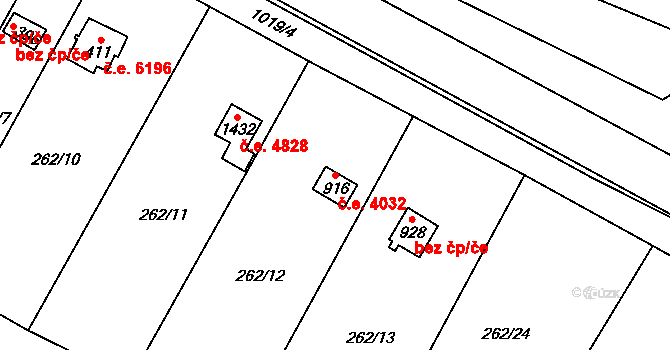 Přímětice 4032, Znojmo na parcele st. 916 v KÚ Přímětice, Katastrální mapa