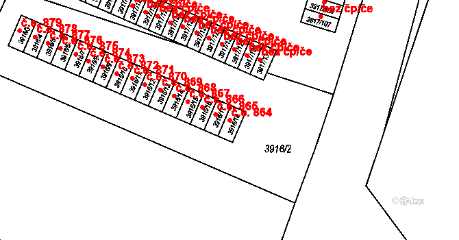 Roudnice nad Labem 864 na parcele st. 3916/18 v KÚ Roudnice nad Labem, Katastrální mapa