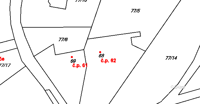 Tálín 62 na parcele st. 68 v KÚ Tálín, Katastrální mapa