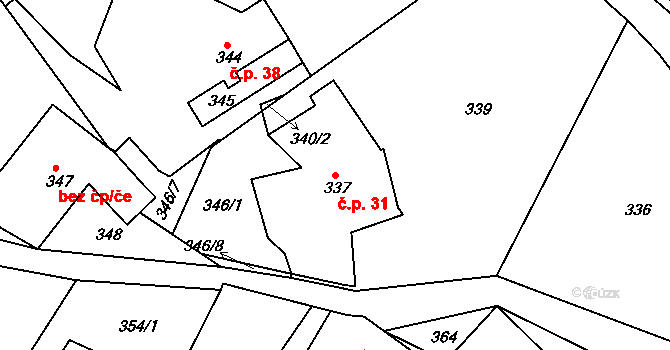 Domanín 31, Bystřice nad Pernštejnem na parcele st. 337 v KÚ Domanín u Bystřice nad Pernštejnem, Katastrální mapa