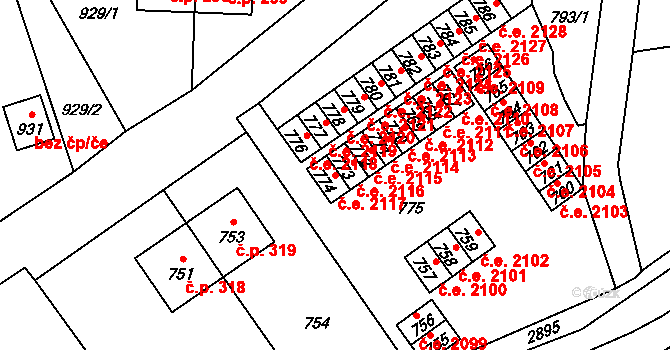 Mariánské Údolí 2117, Hlubočky na parcele st. 774 v KÚ Hlubočky, Katastrální mapa