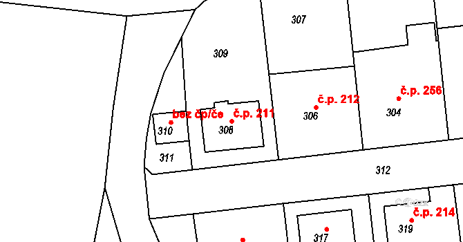 Dolní Loučky 211 na parcele st. 308 v KÚ Dolní Loučky, Katastrální mapa