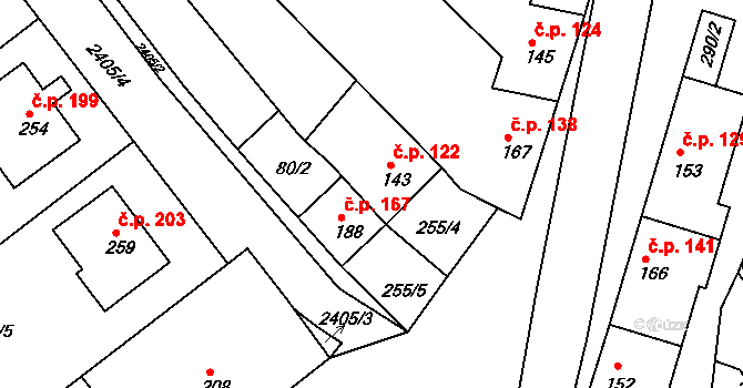 Vážany 122 na parcele st. 143 v KÚ Vážany u Vyškova, Katastrální mapa