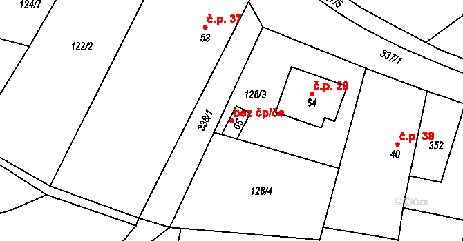 Lipovec 38038455 na parcele st. 65 v KÚ Licoměřice, Katastrální mapa