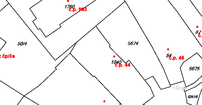 Vizovice 44 na parcele st. 1040 v KÚ Vizovice, Katastrální mapa