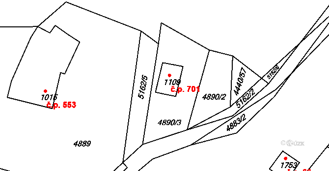 Vizovice 701 na parcele st. 1109 v KÚ Vizovice, Katastrální mapa
