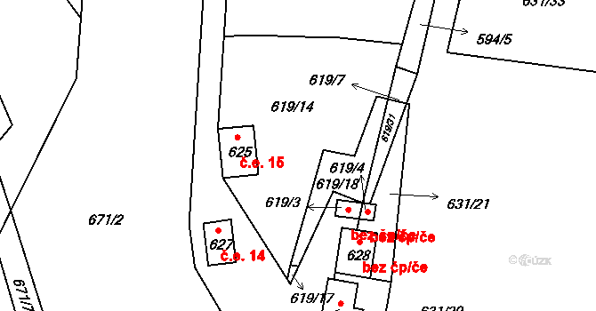 Tábor 40902455 na parcele st. 619/3 v KÚ Čelkovice, Katastrální mapa