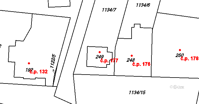 Příluky 177, Zlín na parcele st. 249 v KÚ Příluky u Zlína, Katastrální mapa
