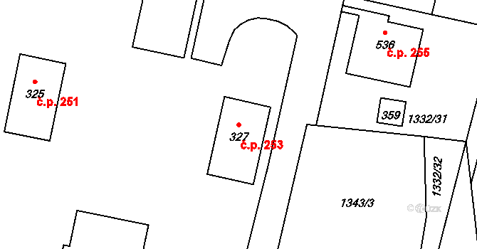 Kudlov 253, Zlín na parcele st. 327 v KÚ Kudlov, Katastrální mapa
