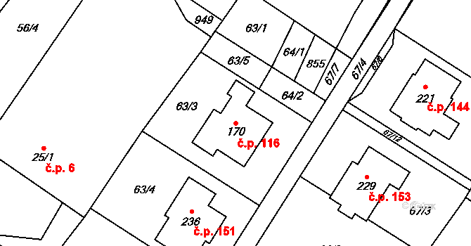 Čavisov 116 na parcele st. 170 v KÚ Čavisov, Katastrální mapa