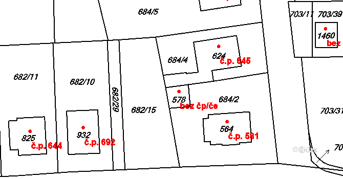 Lišov 46937455 na parcele st. 578 v KÚ Lišov, Katastrální mapa