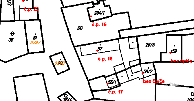 Újezdec 16 na parcele st. 57 v KÚ Újezdec u Osvětiman, Katastrální mapa