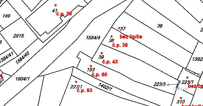 Lhotka 43, Hradčovice na parcele st. 39 v KÚ Lhotka u Hradčovic, Katastrální mapa