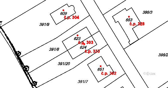Liběchov 333 na parcele st. 624 v KÚ Liběchov, Katastrální mapa