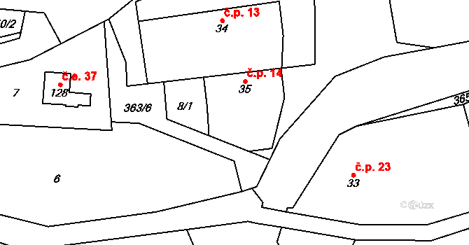 Senešnice 14, Bojanovice na parcele st. 35 v KÚ Senešnice, Katastrální mapa