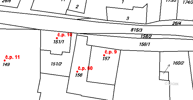 Lštění 9, Blížejov na parcele st. 157 v KÚ Lštění nad Zubřinou, Katastrální mapa