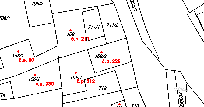 Strašice 225 na parcele st. 159/2 v KÚ Strašice, Katastrální mapa