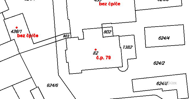 Rosice 79, Pardubice na parcele st. 82 v KÚ Rosice nad Labem, Katastrální mapa