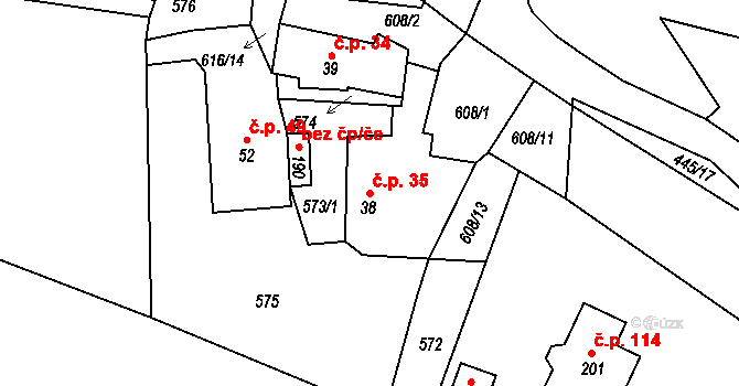 Bohumilice 35 na parcele st. 38 v KÚ Bohumilice v Čechách, Katastrální mapa