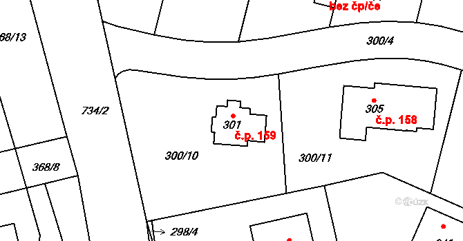 Lipovka 159, Rychnov nad Kněžnou na parcele st. 301 v KÚ Lipovka u Rychnova nad Kněžnou, Katastrální mapa