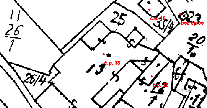 Rozněvice 13, Křelovice na parcele st. 13 v KÚ Rozněvice, Katastrální mapa