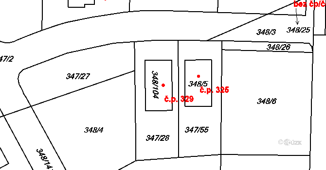 Jenišov 329 na parcele st. 348/104 v KÚ Jenišov, Katastrální mapa