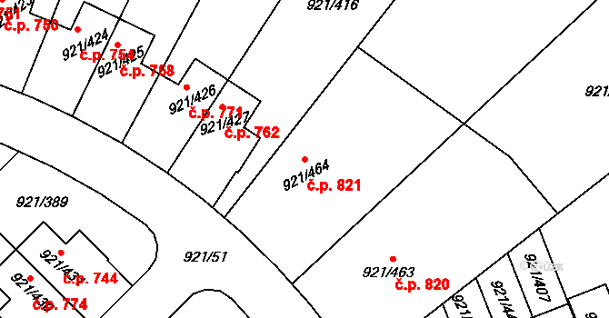 Hostavice 821, Praha na parcele st. 921/464 v KÚ Hostavice, Katastrální mapa