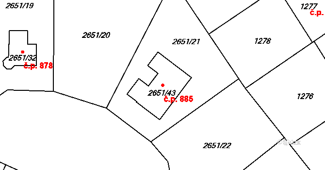 Kobeřice 885 na parcele st. 2651/43 v KÚ Kobeřice ve Slezsku, Katastrální mapa