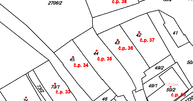 Dobruška 35 na parcele st. 44 v KÚ Dobruška, Katastrální mapa