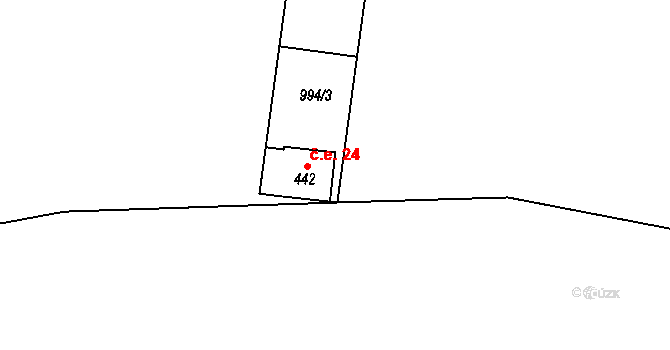 Prostřední Lánov 24, Lánov na parcele st. 442 v KÚ Prostřední Lánov, Katastrální mapa