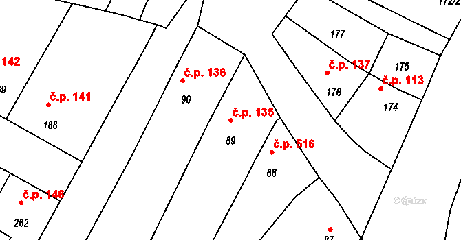 Drnholec 135 na parcele st. 89 v KÚ Drnholec, Katastrální mapa