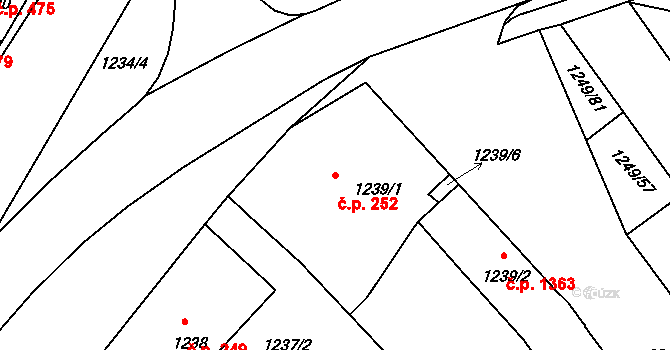 Hustopeče 252 na parcele st. 1239/1 v KÚ Hustopeče u Brna, Katastrální mapa