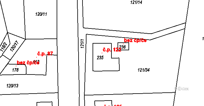 Bohumilice 122 na parcele st. 235 v KÚ Bohumilice v Čechách, Katastrální mapa