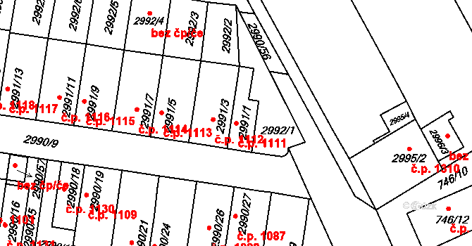 Holešov 1111 na parcele st. 2991/1 v KÚ Holešov, Katastrální mapa