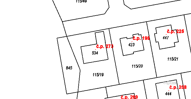 Tmaň 273 na parcele st. 534 v KÚ Tmaň, Katastrální mapa