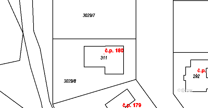 Jámy 180 na parcele st. 311 v KÚ Jámy, Katastrální mapa