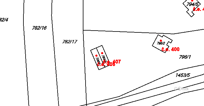 Oslnovice 407 na parcele st. 796/3 v KÚ Oslnovice, Katastrální mapa