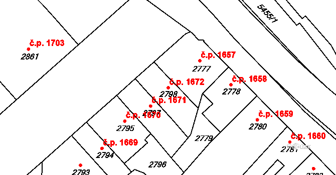 Znojmo 1672 na parcele st. 2798 v KÚ Znojmo-město, Katastrální mapa