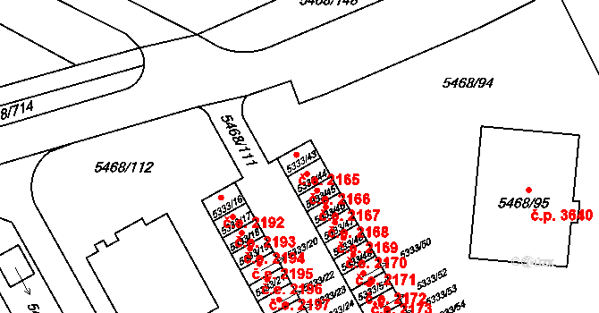 Jihlava 2165 na parcele st. 5333/43 v KÚ Jihlava, Katastrální mapa