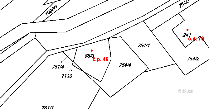 Tyra 46, Třinec na parcele st. 85/3 v KÚ Tyra, Katastrální mapa