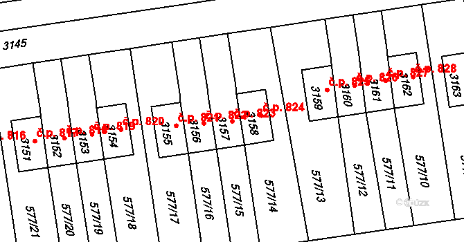 Lyžbice 823, Třinec na parcele st. 3157 v KÚ Lyžbice, Katastrální mapa