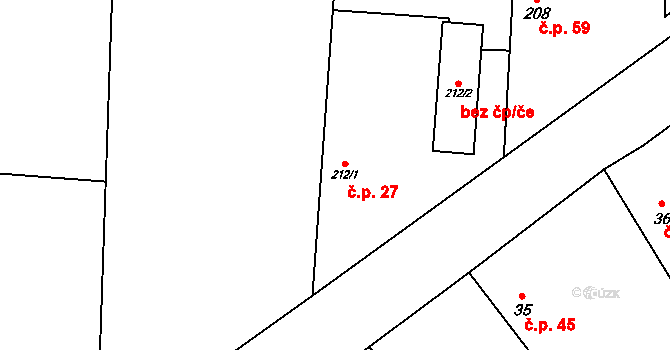 Hasina 27, Rožďalovice na parcele st. 212/1 v KÚ Hasina, Katastrální mapa
