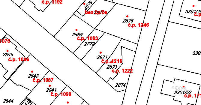 Čelákovice 1216 na parcele st. 2871 v KÚ Čelákovice, Katastrální mapa
