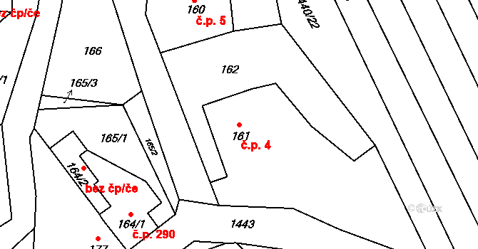 Doksy 4 na parcele st. 161 v KÚ Doksy u Máchova jezera, Katastrální mapa