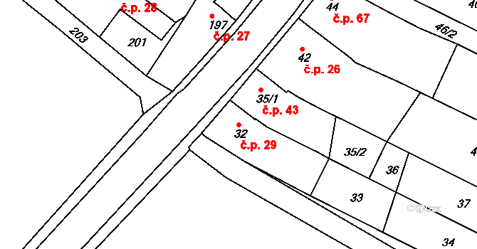Popůvky 29 na parcele st. 32 v KÚ Popůvky u Brna, Katastrální mapa