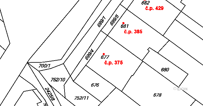 Svatobořice 375, Svatobořice-Mistřín na parcele st. 677 v KÚ Svatobořice, Katastrální mapa