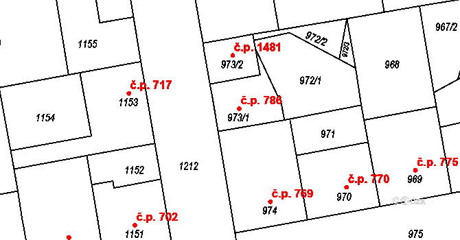 Dubňany 786 na parcele st. 973/1 v KÚ Dubňany, Katastrální mapa