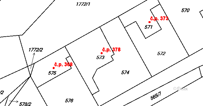 Hřebeč 378 na parcele st. 573 v KÚ Hřebeč, Katastrální mapa