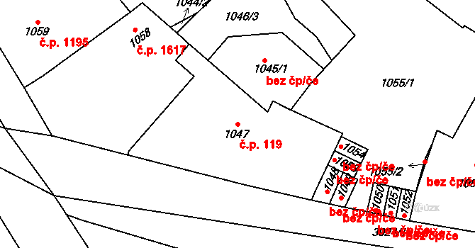 Kladno 119 na parcele st. 1047 v KÚ Kladno, Katastrální mapa